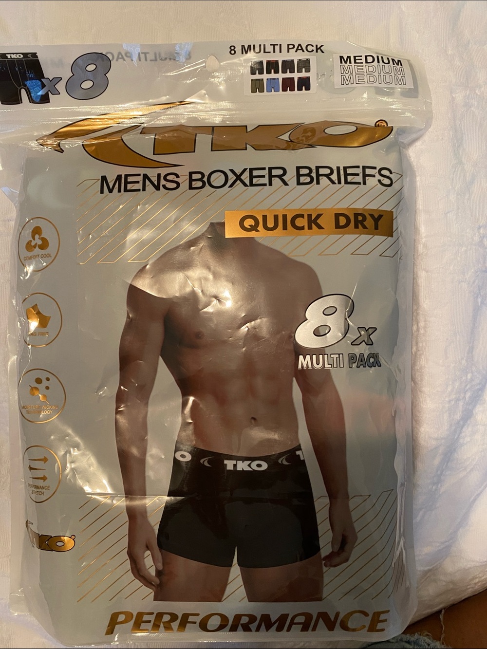 TKO Men's Quick Dry Boxer Briefs - Black 8 Pack